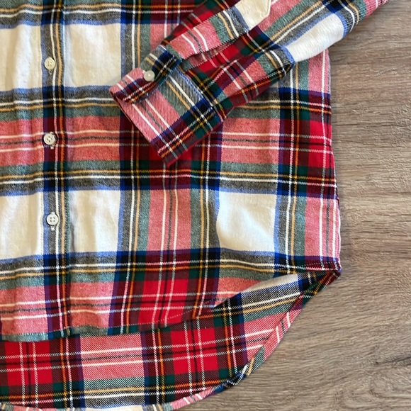 Old Navy White Tartan Loose Flannel Boyfriend Button Up Shirt - Picture 6 of 12